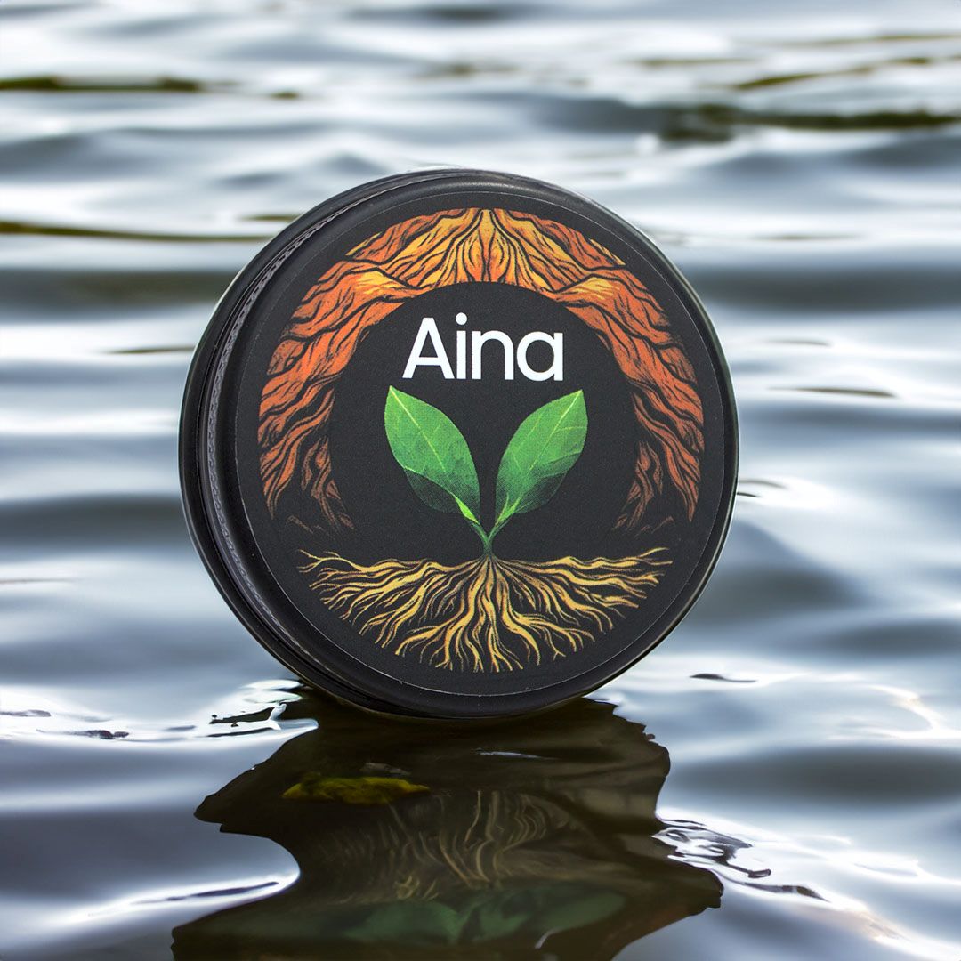 Aina Wellness Tropical CBD Topical Balm in a 1-ounce tin, featuring 1000 mg CBD and Kauai-grown Noni, designed for hydration and a soothing skincare experience.