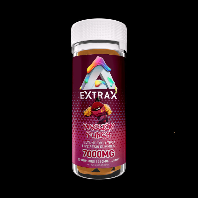 Extrax Adios Live Resin Gummies 20 pieces | Adios Passion Punch THCA+D9P THC Edible Gummies 350mg per gummy/7000mg jar | CBD Direct Solutions
