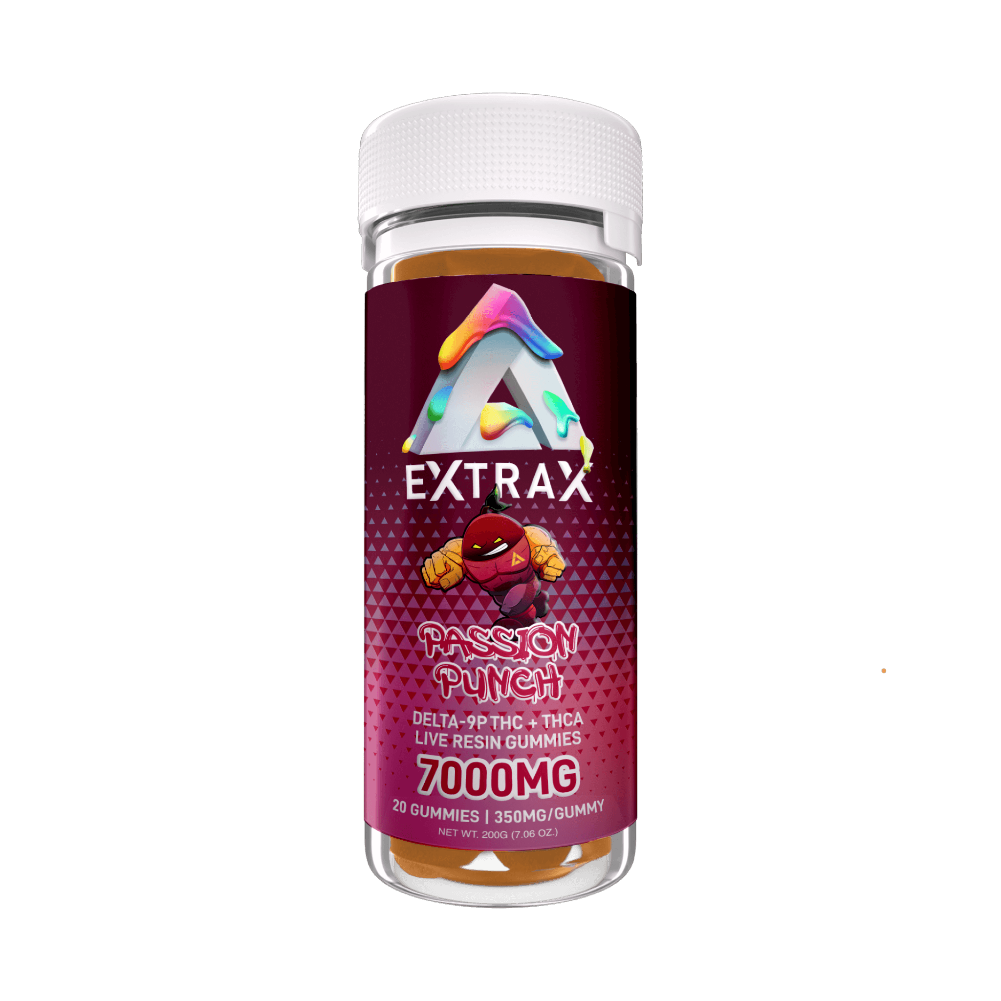 Extrax Adios Live Resin Gummies 20 pieces | Adios Passion Punch THCA+D9P THC Edible Gummies 350mg per gummy/7000mg jar | CBD Direct Solutions