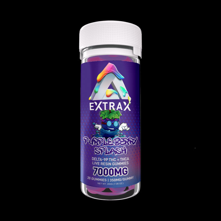 Extrax Adios Live Resin Gummies 20 pieces | Adios Purpleberry Splash THCA+D9P THC Edible Gummies 350mg per gummy/7000mg jar | CBD Direct Solutions