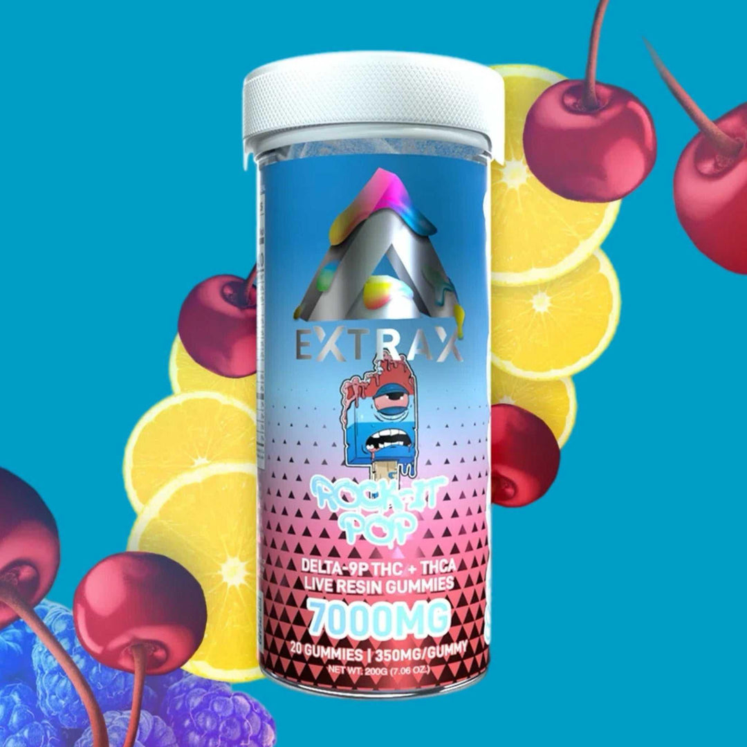 Extrax Adios Live Resin Gummies 20 pieces | Adios Rock-It Pop THCA+D9P THC Edible Gummies 350mg per gummy/7000mg jar | CBD Direct Solutions