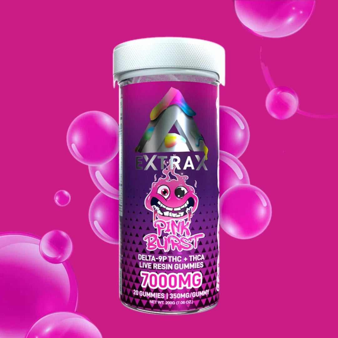 Extrax Adios Live Resin Gummies 20 pieces | Adios Pink Burst THCA+D9P THC Edible Gummies 350mg per gummy/7000mg jar | CBD Direct Solutions