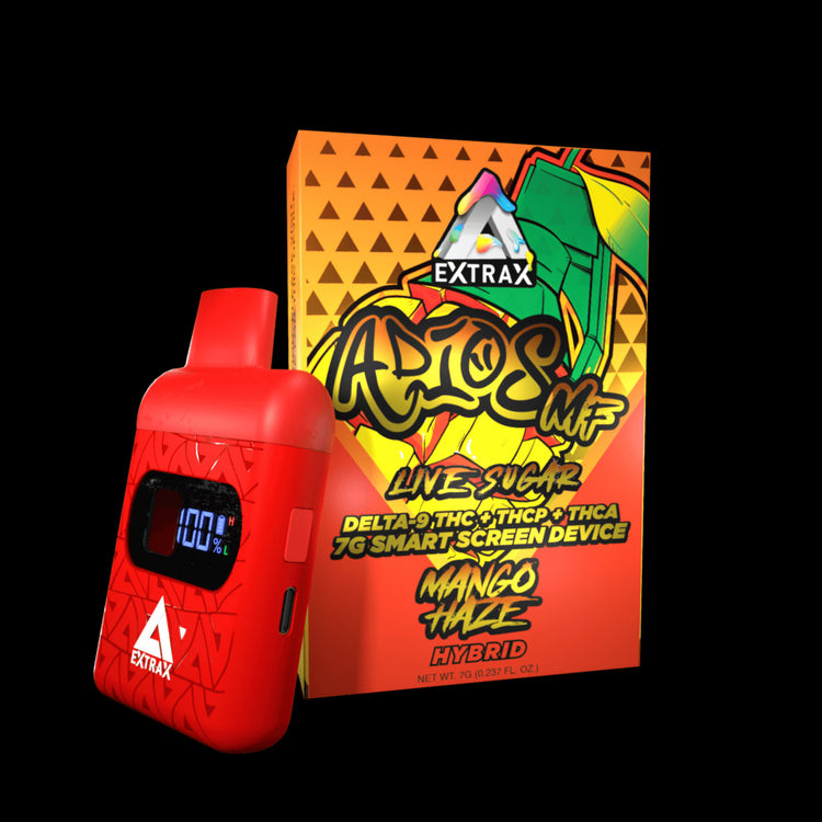 Adios MF THCA Live Sugar w/Smartscreen 7-gram Disposables | Adios MF Mango Haze THCA, THCP, and Delta-9 THC Disposable | Mango Haze (Hybrid) Adios MF 7 gram Disposable | CBD Direct Solutions