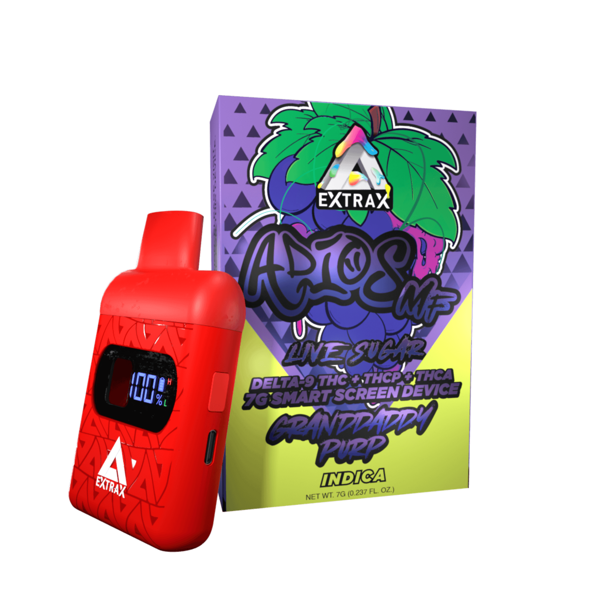 Adios MF THCA Live Sugar w/Smartscreen 7-gram Disposables | Adios MF Granddaddy Purple THCA, THCP, and Delta-9 THC Disposable | GDP/Grand Daddy Purp (Indica) Adios MF 7 gram Disposable | CBD Direct Solutions