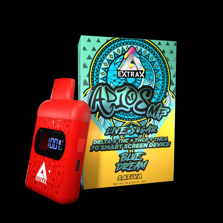 Adios MF THCA Live Sugar w/Smartscreen 7-gram Disposables | Adios MF Blue Dream THCA, THCP, and Delta-9 THC Disposable | Blue Dream (Sativa) Adios MF 7 gram Disposable | CBD Direct Solutions