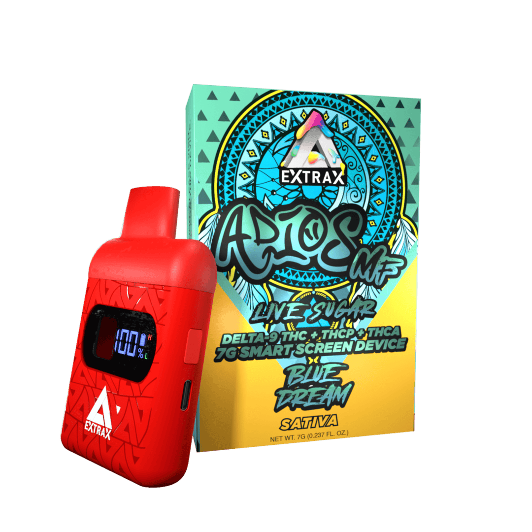 Adios MF THCA Live Sugar w/Smartscreen 7-gram Disposables | Adios MF Blue Dream THCA, THCP, and Delta-9 THC Disposable | Blue Dream (Sativa) Adios MF 7 gram Disposable | CBD Direct Solutions