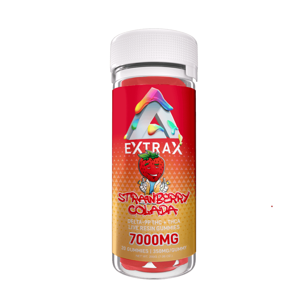 Extrax Adios Live Resin Gummies 20 pieces | Adios Strawberry Colada THCA+D9P THC Edible Gummies 350mg per gummy/7000mg jar | CBD Direct Solutions