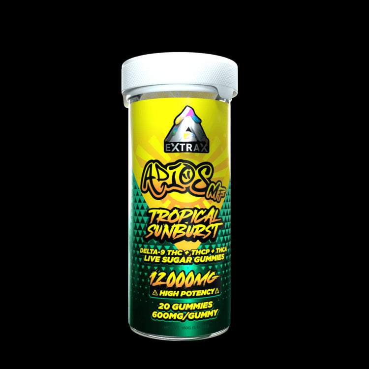 Extrax Adios MF Tropical Sunburst Gummies 600 mg apiece/12000 mg per unit | Adios MFer Gummies - Tropical Sunburst | Delta Extrax Adios MF Series Tropical Sunburst 20 piece/600mg Gummies | Adios MF Live Sugar Collection Gummies | High Potency Live Sugar THCA+Delta-9 THC+Delta-8+THCP Gummies | CBD Direct Solutions