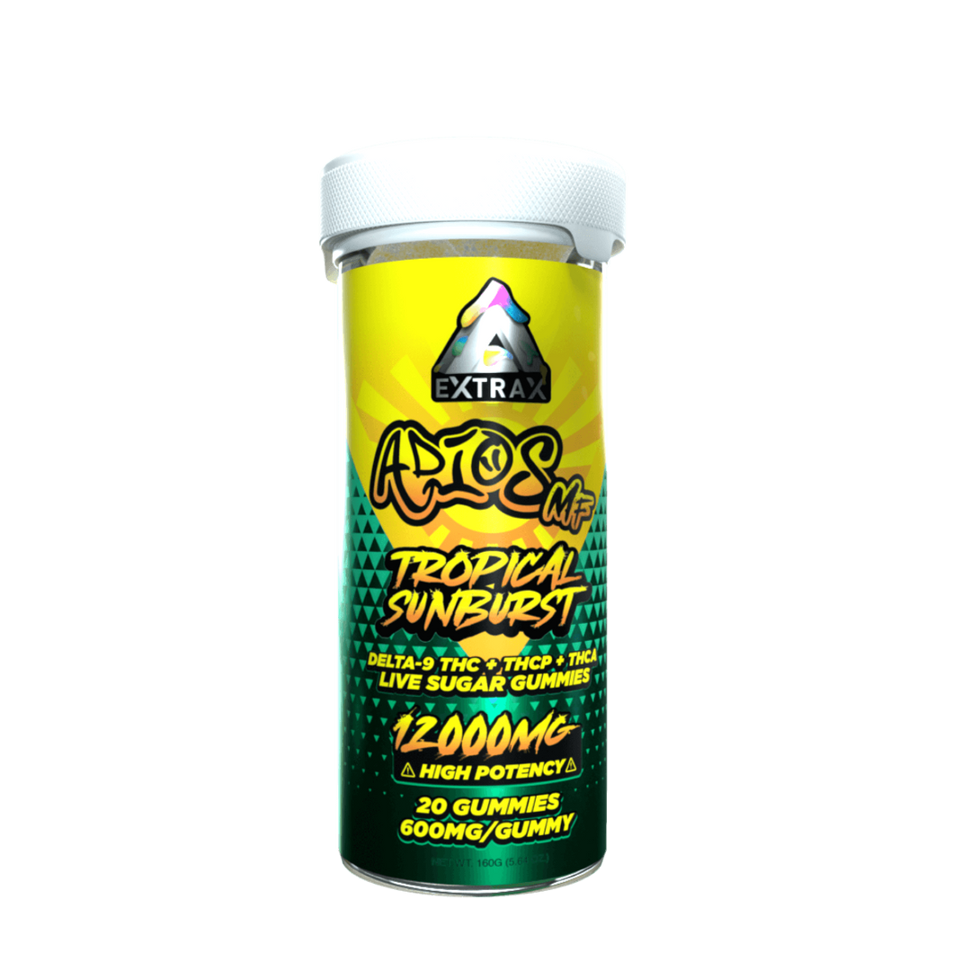 Extrax Adios MF Tropical Sunburst Gummies 600 mg apiece/12000 mg per unit | Adios MFer Gummies - Tropical Sunburst | Delta Extrax Adios MF Series Tropical Sunburst 20 piece/600mg Gummies | Adios MF Live Sugar Collection Gummies | High Potency Live Sugar THCA+Delta-9 THC+Delta-8+THCP Gummies | CBD Direct Solutions