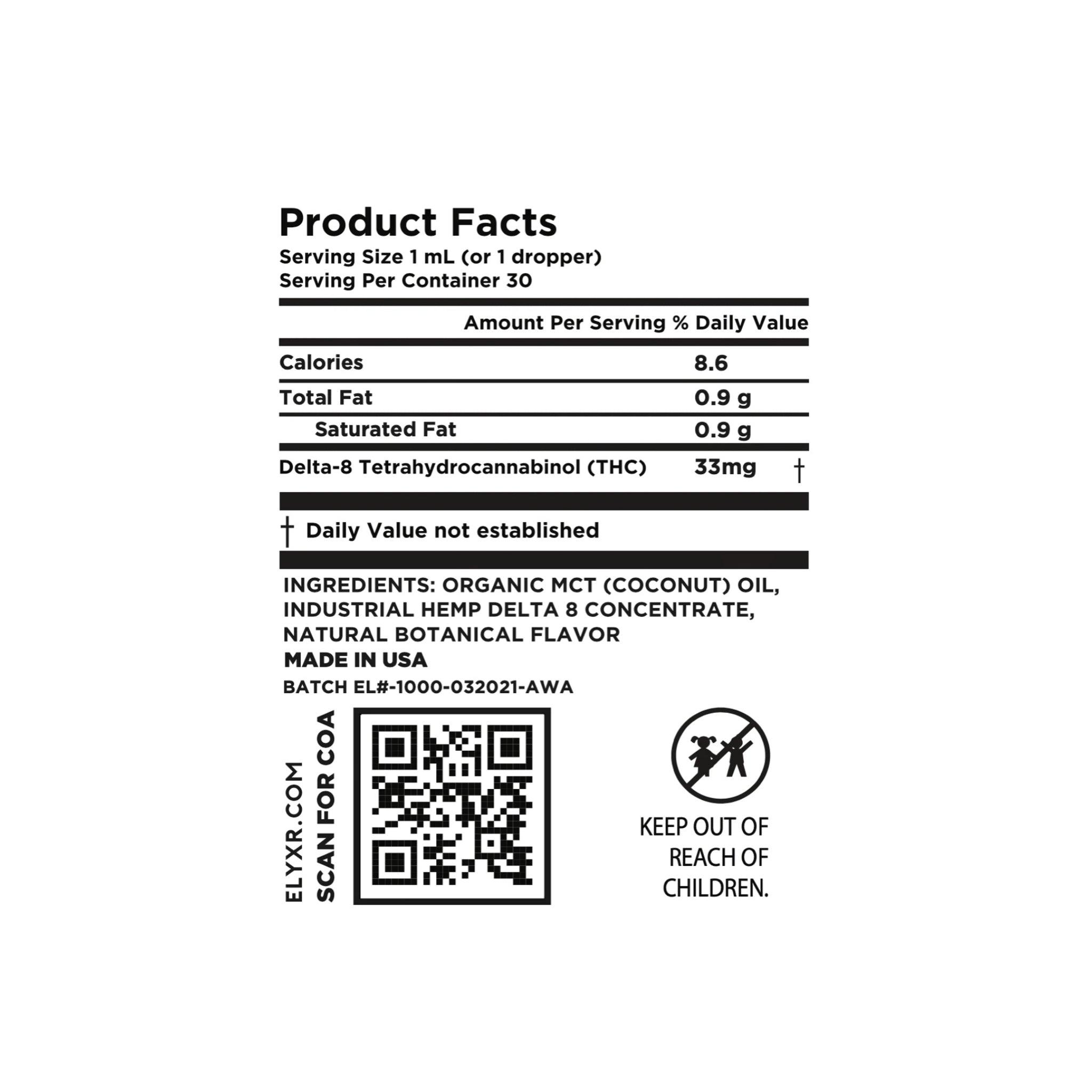 Elyxr Delta-8 Broad-Spectrum Nano Infused Passion 1000mg Tincture Ingredients and Product Facts | CBD Direct Solutions