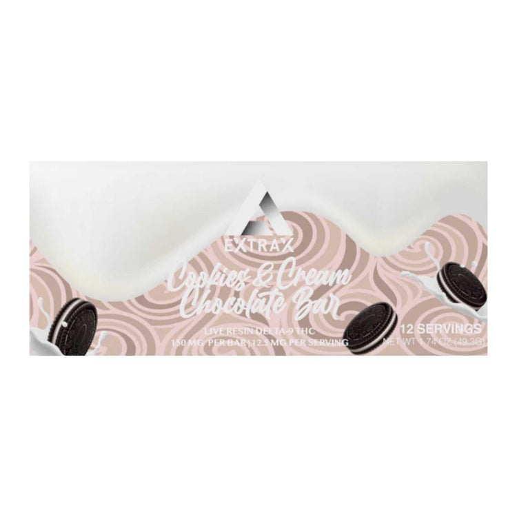 Extrax Delta-9 THC Live Resin Cookies and Cream Chocolate Candy Bars 150mg | Delta 9 THC Live Resin Chocolate Bars 12.5mg per piece | Cookies 'n' Cream Live Resin D9 chocolate edibles | D9 chocolate candy bars | Delta-9 chocolates | THC chocolates | CBD Direct Solutions