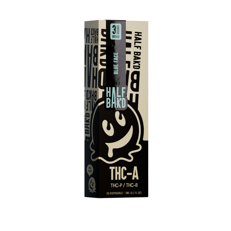 HALF BAK'D Blue Face THCA+THC-8+THCP Disposable Vapes 3g/3mL | Half Baked Hybrid THCA Disposables | CBD Direct Solutions