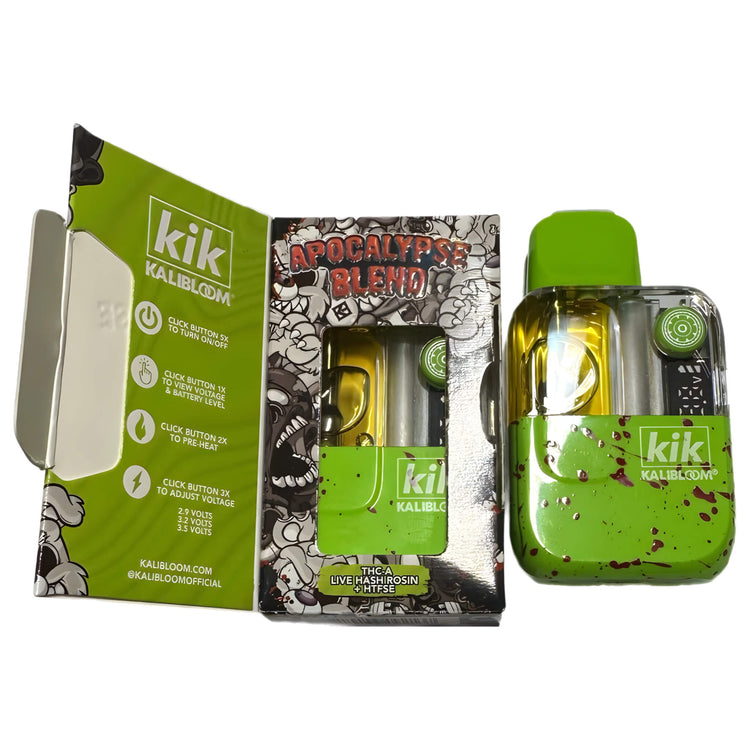 Kik Apocalypse Blend Disposable Equipment 4.2 grams | Kik Kalibloom Apocalypse THCA Live Hash Rosin+D9+THCP Blend Disposable Hardware 4200ml | Apocalypse Hash Disposable Packaging 4.2/4200ml | CBD Direct Solutions