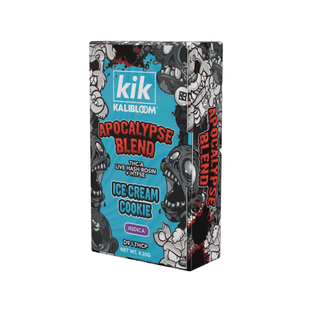 Kik Apocalypse THCA Live Hash Rosin Disposables 4.2g/4200ml | Kik Apocalypse Live Hash Rosin Blend Disposables 4.2 grams - Ice Cream Cookies  | KIK Apocalypse Ice Cream Cookie Disposables | Ice Cream Cookie THCA, D9, and THCP Hash Rosin Disposables by Kik Kalibloom | Kik Apocalypse Blend Disposables 4200ml - Ice Cream Cookie (Indica) | Indica Live Hash Rosin Disposables 4.2g | Kik Ice Cream Cookie Apocalypse THCA Hash Disposables | CBD Direct Solutions