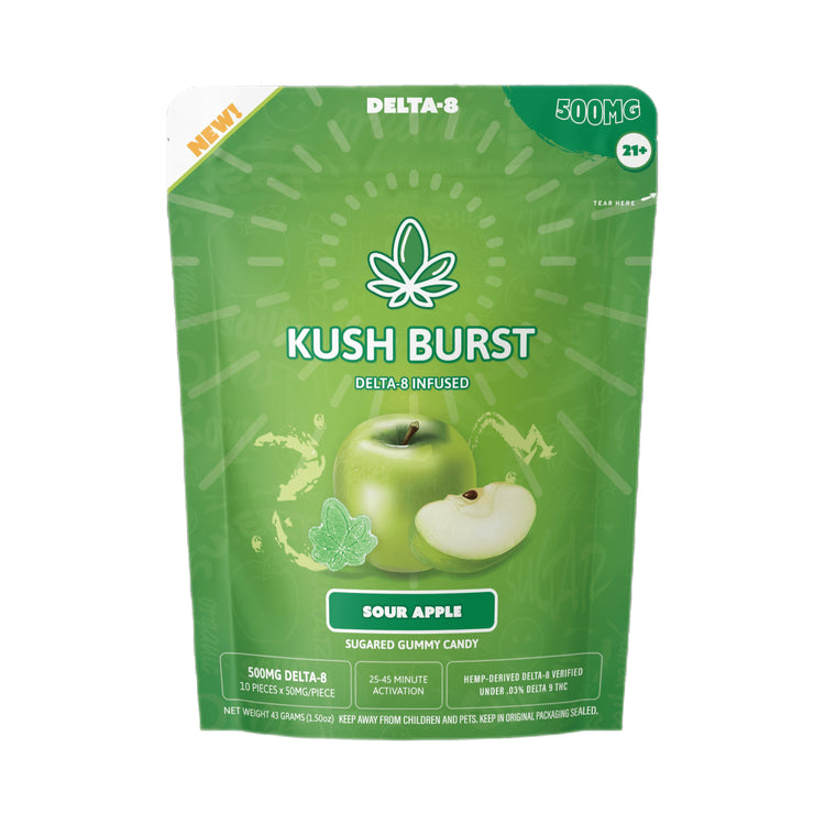Kush Burst Delta-8 THC Sour Apple Edible Gummies 50mg per gummy/500mg unit | CBD Direct Solutions