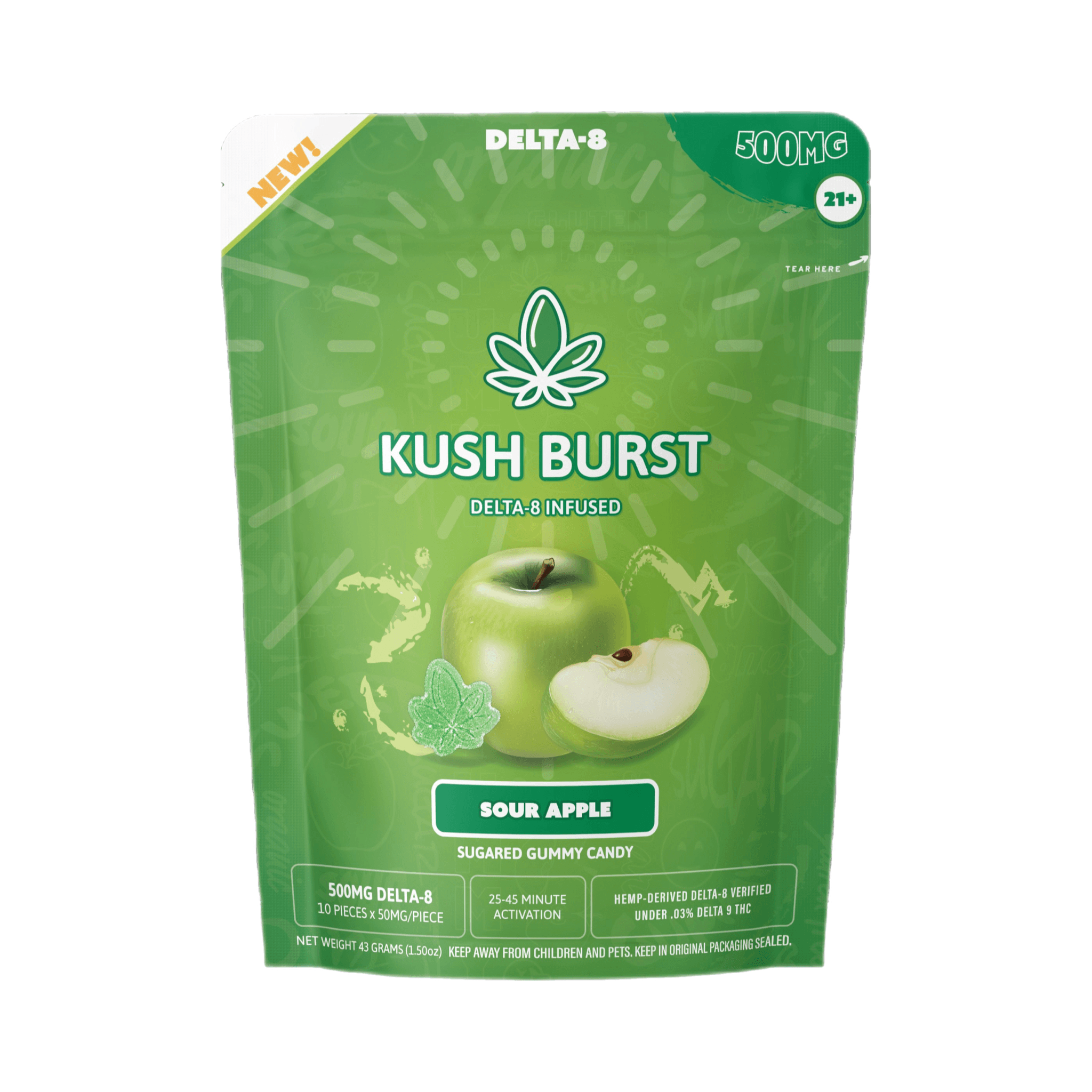 Kush Burst Delta-8 THC Sour Apple Edible Gummies 50mg per gummy/500mg unit | CBD Direct Solutions