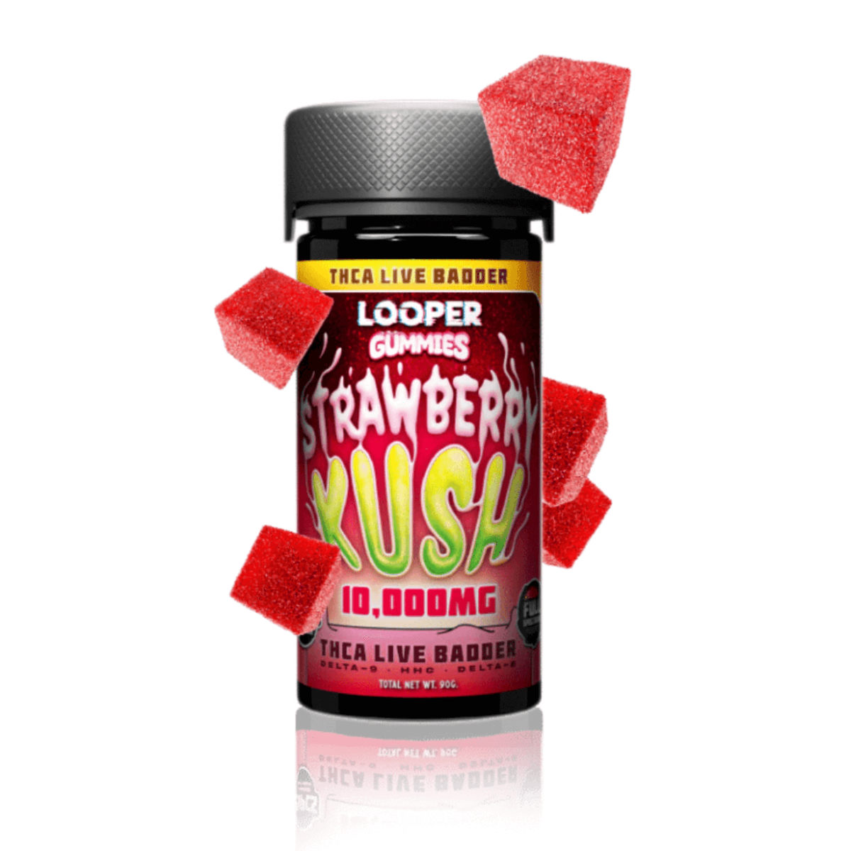 Looper THCA Live Badder, Strawberry Kush Gummies 10,000mg (20 Count) with Delta-9, HHC, and Delta-8 full-spectrum edible from CBD Direct Solutions