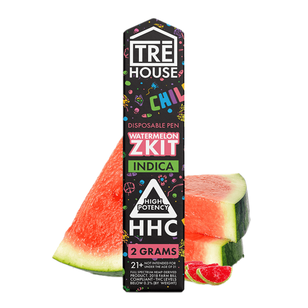 Tre House HHC Disposable Vape - Watermelon ZKit (Indica) 2mL | Watermelon ZKittles Disposables by Trē House 1900 mL | Treehouse HHC Indica Disposable Vape Pen 2-milligram | Tre House Pure HHC Disposables | CBD Direct Solutions