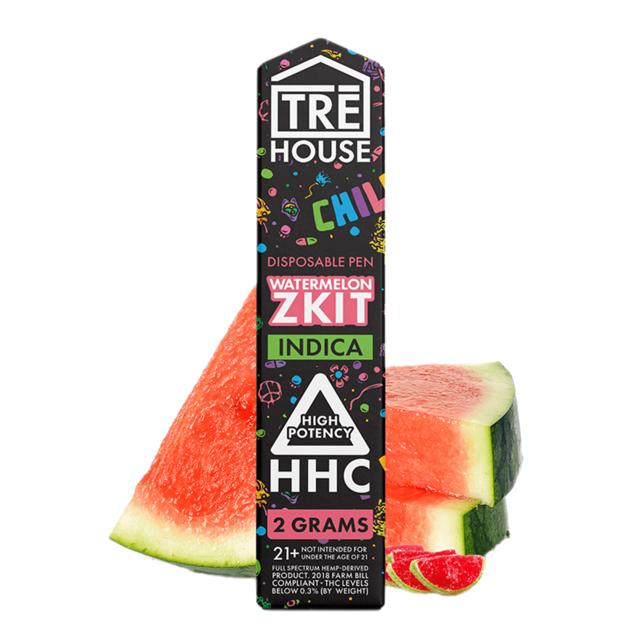 Tre House HHC Disposable Vape - Watermelon ZKit (Indica) 2mL | Watermelon ZKittles Disposables by Trē House 1900 mL | Treehouse HHC Indica Disposable Vape Pen 2-milligram | Tre House Pure HHC Disposables | CBD Direct Solutions
