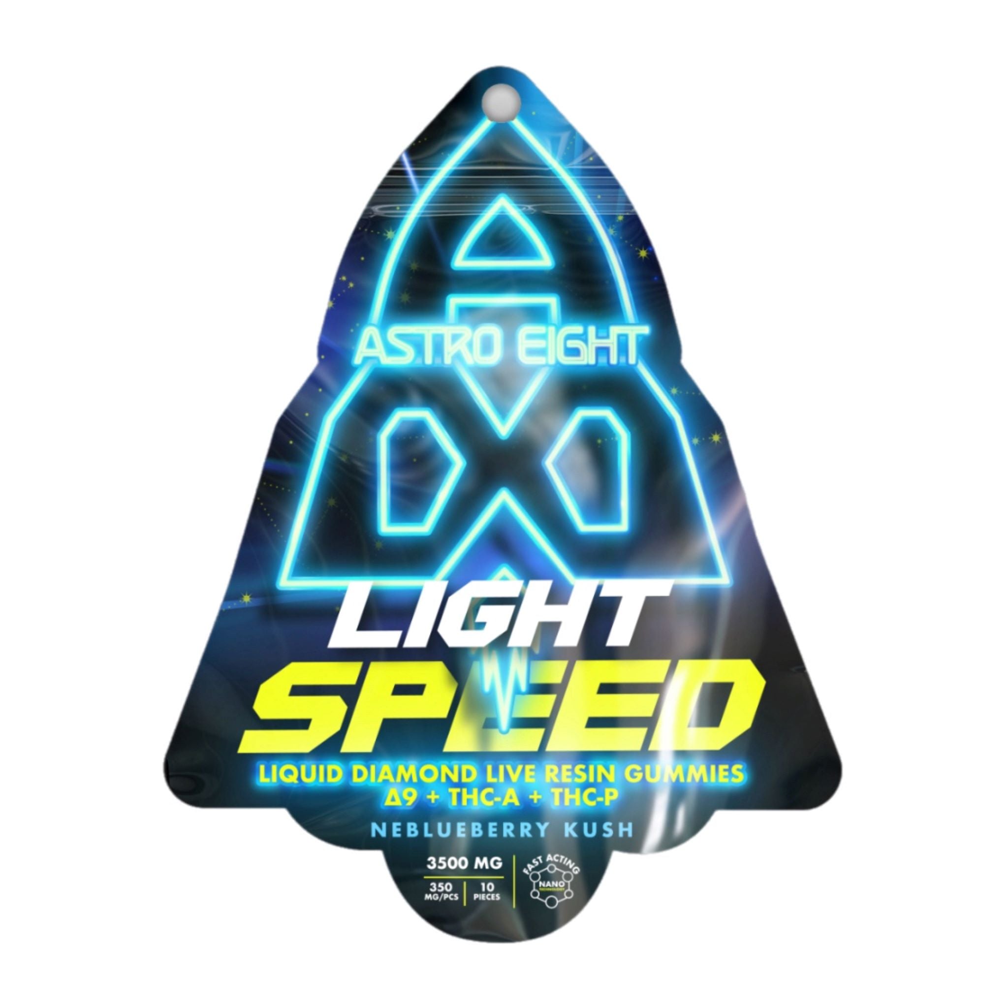 Astro Eight Light Speed Liquid Diamond Live Resin Gummies | Astro Eight Neblueberry Kush Nano Gummies 3500mg/10 pcs per pack | Astro Eight Liquid Diamond Nano Gummies - Neblueberry Kush 350mg gummy | Astro Eight featuring THCA, Delta-9 THC, and THCP Live Resin Liquid Diamonds | CBD Direct Solutions