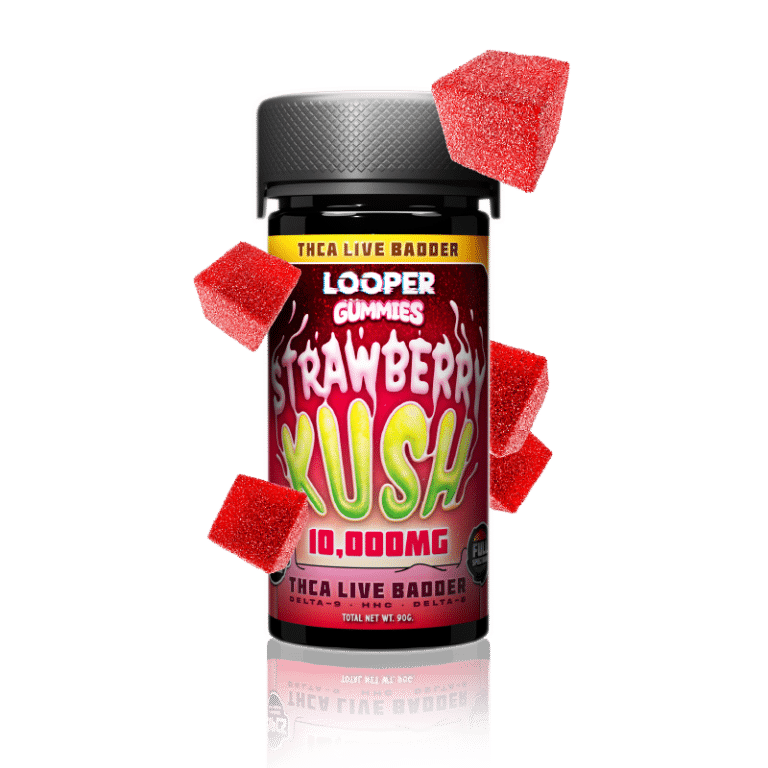 Looper THCA Live Badder, Strawberry Kush Gummies 10,000mg (20 Count) with Delta-9, HHC, and Delta-8 full-spectrum edible from CBD Direct Solutions