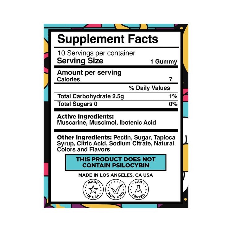 Elyxr Mushroom Gummy Ingredients | Elyxr Mushroom gummies does not contain Psilocybin | ELYXR LA Amanita Muscaria gummy ingredients | Made in the USA | CBD Direct Solutions