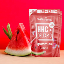 Load image into Gallery viewer, Happi+Strange Clouds Delta-10 THC+HHC Gummies 1500mg per bag | HHC+Delta 10 THC Gummies 50mg per gummy | Delta-10 THC+HHC Gummies - Aquamelon (30 pieces per bag) | Aquamelon HHC + Delta-10 THC Gummies by Happi + Strange Clouds 1500mg | CBD Direct Solutions
