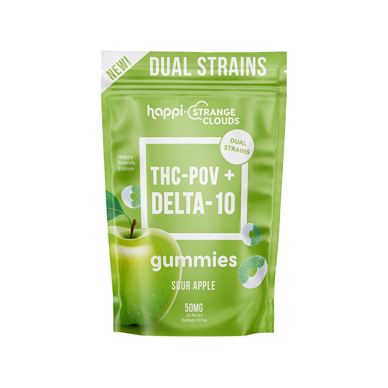 Happi - Sour Apple - THC-POV + Delta 10 THC Gummies on Sale at CBD Direct Solutions. THC-POV is an abbr. for D10+THCP+THCO+THCV in these blended 50mg gummies