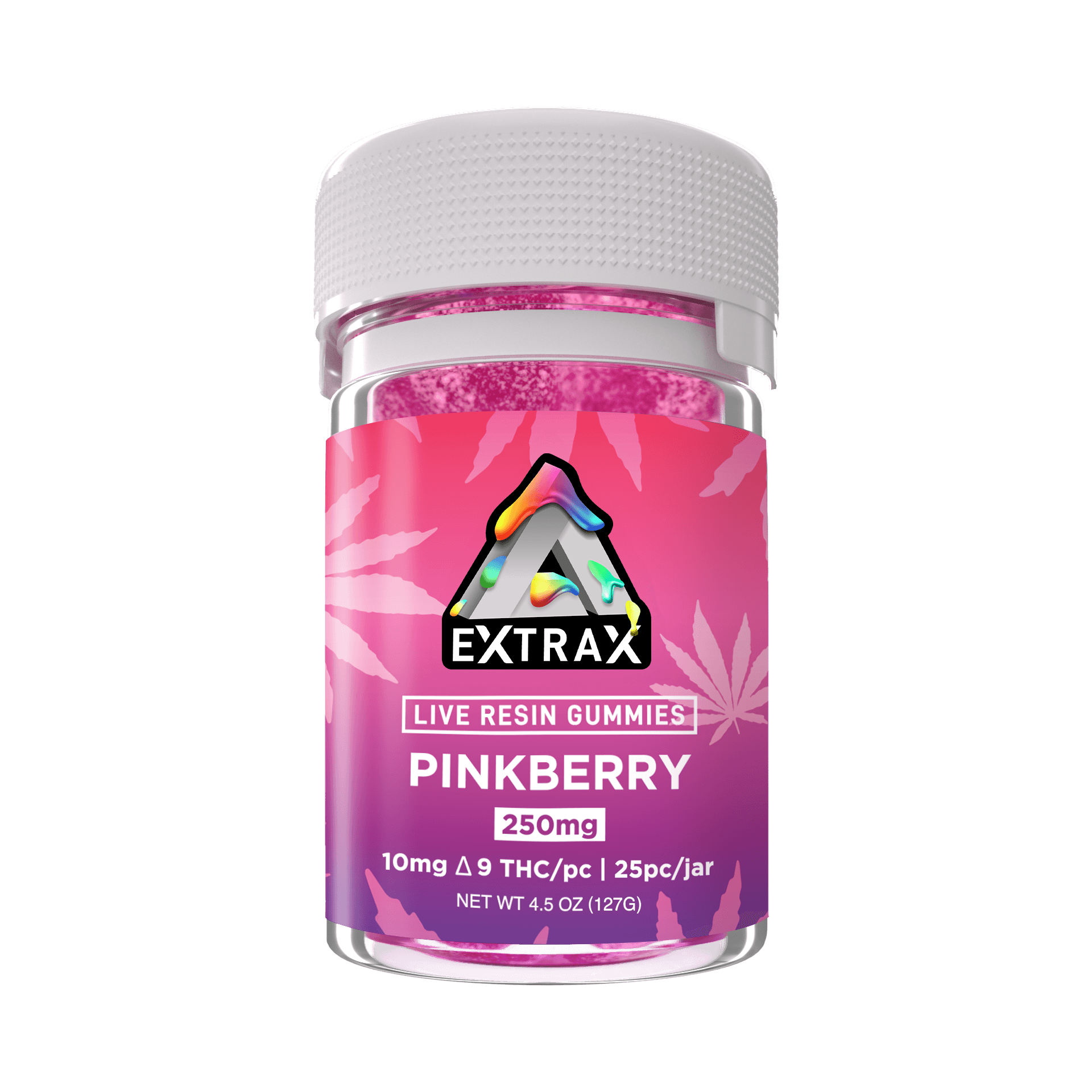 Extrax Pinkberry Delta-9 THC Live Resin Gummies | Pinkberry D9 Live Resin Edible Gummies | Extrax Delta 9 Live Resin Gummies 250mg jar/10mg per gummy | Extrax Live Resin Chewable Gummies 25 pieces per jar | CBD Direct Solutions