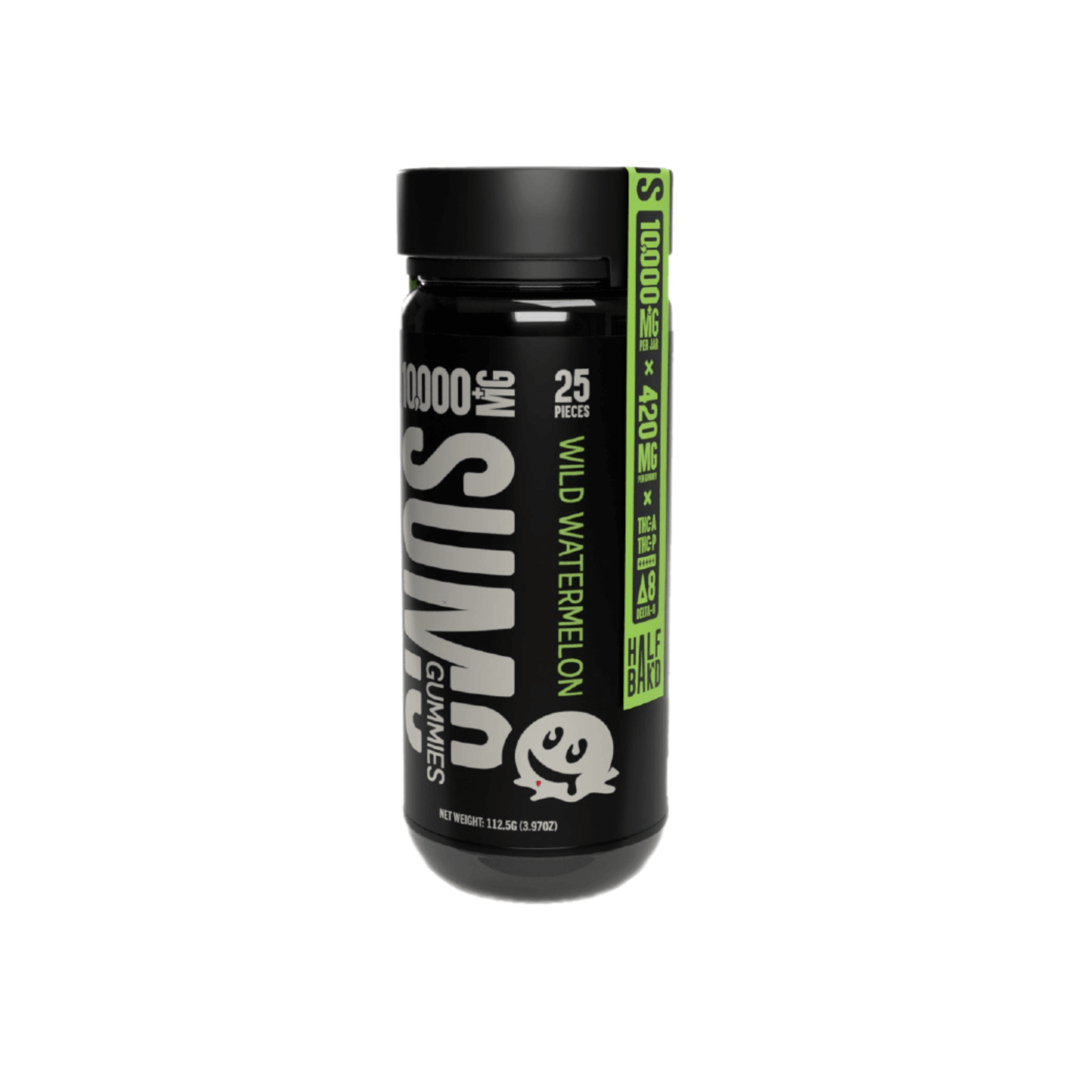 Sumo Wild Watermelon Gummies | Half Baked Sumo THCA+D8+THCP Edible Gummies 10500 mg per jar/420mg each/25 pieces | CBD Direct Solutions 