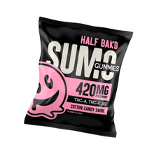 Load image into Gallery viewer, Half Baked Sumo Gummies 840mL (2 pack) - Cotton Candy Swirl | HALF BAK&#39;D Cotton Candy Swirl Sumo Edibles 2pk | THCA Sumo Blend Edibles 420mg per gummy | Half Baked THCA+D8+THCP Sumo Gummies 840mg pouch | Delta-8 THC Sumo Edibles - Cotton Candy Swirl by Half Bak&#39;d | THCP Sumo 2-count Edibles | CBD Direct Solutions
