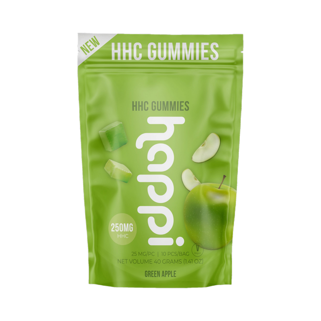 Happi HHC Gummies - Green Apple | Green Apple HHC Gummies by Happi | HHC Sour Apple Gummies 250mg | Happi HHC Gummies 25mg per gummy | Happy HHC Green Apple Gummies 10-count | Best HHC Gummies | HHC Sour Apple Gummies | CBD Direct Solutions