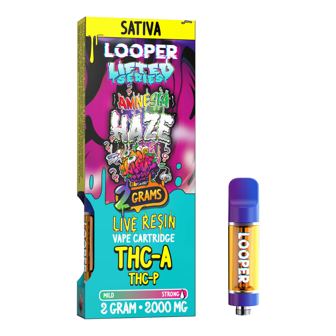 Looper Lifted Series Amnesia Haze 2-gram Vape Cart | Amnesia Haze (Sativa) 2-gram Live Resin Vape Carts | Looper Lifted Series THCA and THCP Live Resin Carts 2g/2000mg | CBD Direct Solutions