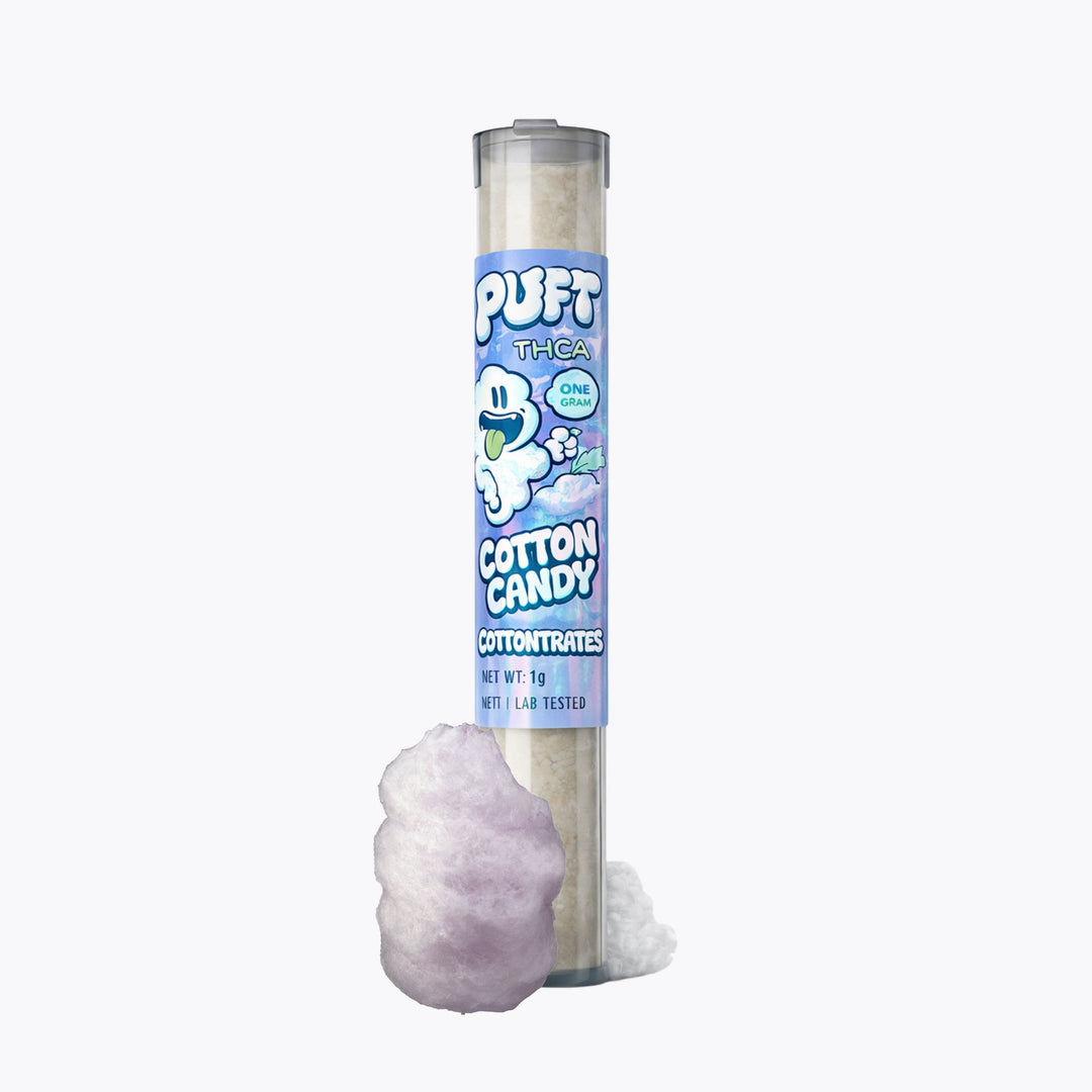 Puft Cottontrates Cotton Candy THCA concentrate dabs in fluffy cotton-like texture, 1 gram lab tested extract | CBD Direct Solutions