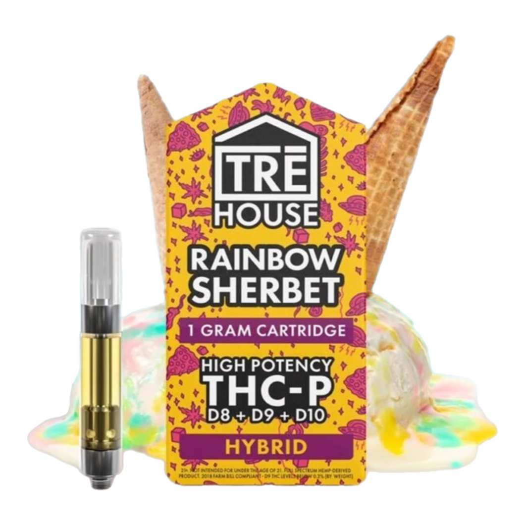 Trē House Rainbow Sherbet (THCp+D8+D9+D10) Vape Cart 1mL | Treehouse THCP Blended Vape Cart 1g | Rainbow Sherbet THCP, Delta-8, Delta-9, Delta-10 THC Vape Cart | Tree House THCP Blended Vape Cart 1-gram - Rainbow Sherbet (Hybrid) | CBD Direct Solutions
