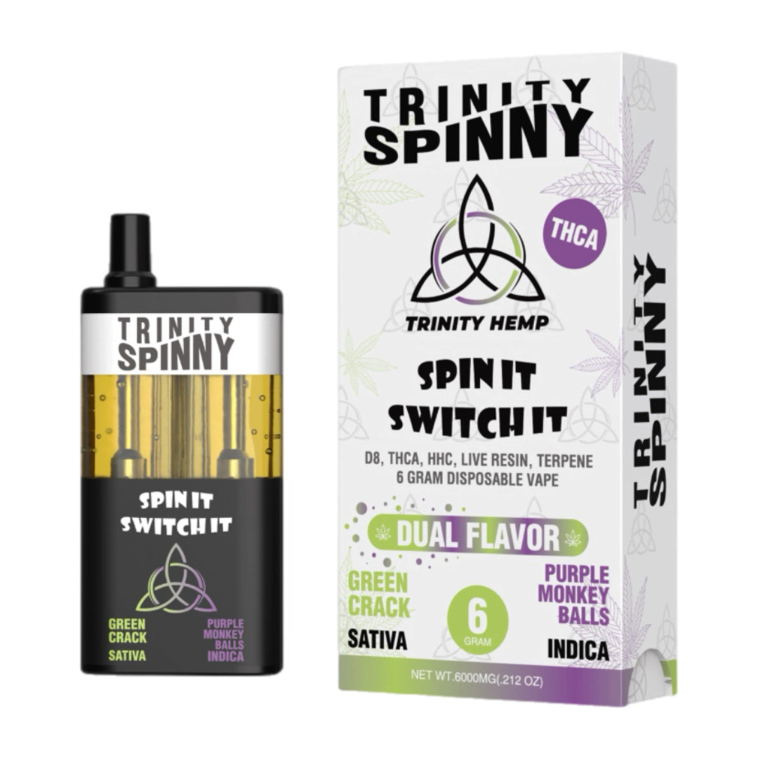 6 Gram Disposable Vape Trinity Hemp Spinny 2-in-1 Dual Strain Disposable Vapes 6g CBD 6 Gram Disposable Vape Trinity Hemp Spinny 2-in-1 Dual Strain Disposable Vapes 6g CBD