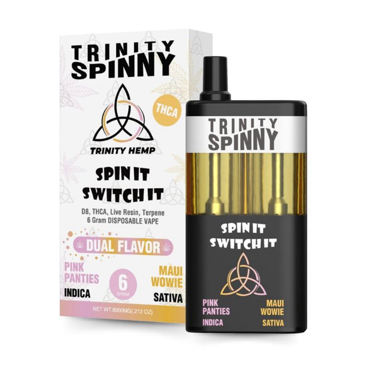 Trinity Hemp Spinny 2-in-1 Strain Disposables 6000mg | Trinity Spinny Dual Strain Pink Panties and Maui Wowie Disposable Vape 6-gram | Trinity Spinny Indica and Sativa Dual Flavor 6g Disposables | CBD Direct Solutions