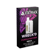 Load image into Gallery viewer, Wreck&#39;d Disposable Series - Purple Mayhem (Indica) 4500ml/4.5 grams | Extrax Wreck&#39;d Disposable Purple Mayhem Collection | Wreck&#39;d THCA+Delta-8+THCJD+THCP+Live Resin Terpene Disposables 4.5g | Wrecked Purple Mayhem Disposables by Extrax | Indica Wreck&#39;d Disposables by Extrax | CBD Direct Solutions
