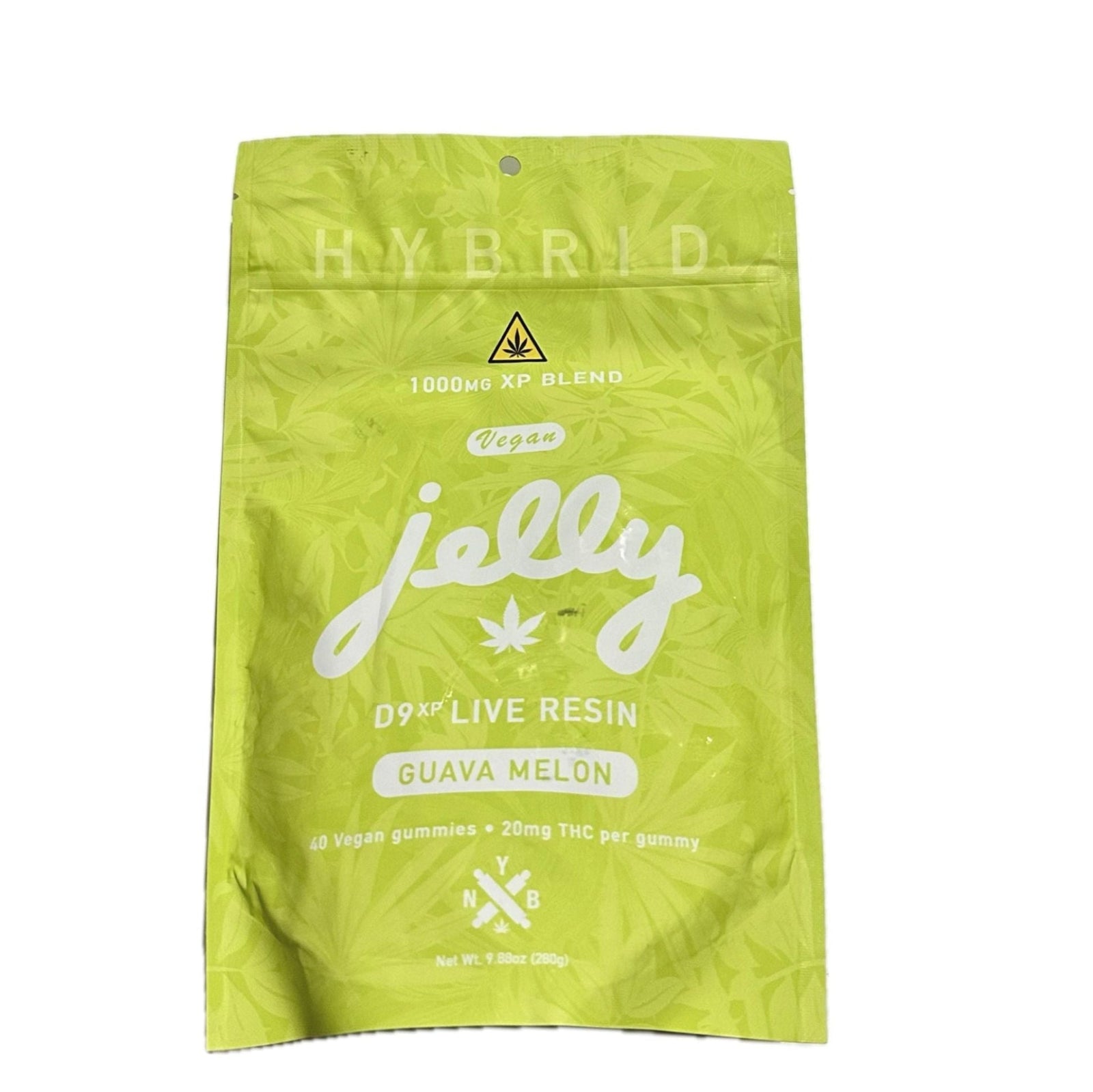 Jelly NYB Delta 9 Live Resin Vegan Gummies Guava Melon flavor 40 count 1000mg resealable package
