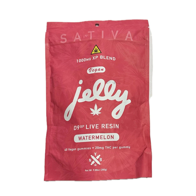 Jelly NYB Delta 9 Live Resin Vegan Gummies Watermelon flavor 40 count 1000mg resealable package