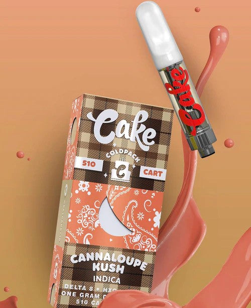 Authentic Cake Vape Carts | Cake Coldpack 510 Thread Vape Cartridges | Authentic Cake Coldpack Vape Carts - Cannaloupe Kush | Cake Coldpacks - Cannaloupe Kush (Indica) Carts | Cake Cold-pack Vaporizing Carts - Cannaloupe Kush (Indica) 1ml | CBD Direct Solutions