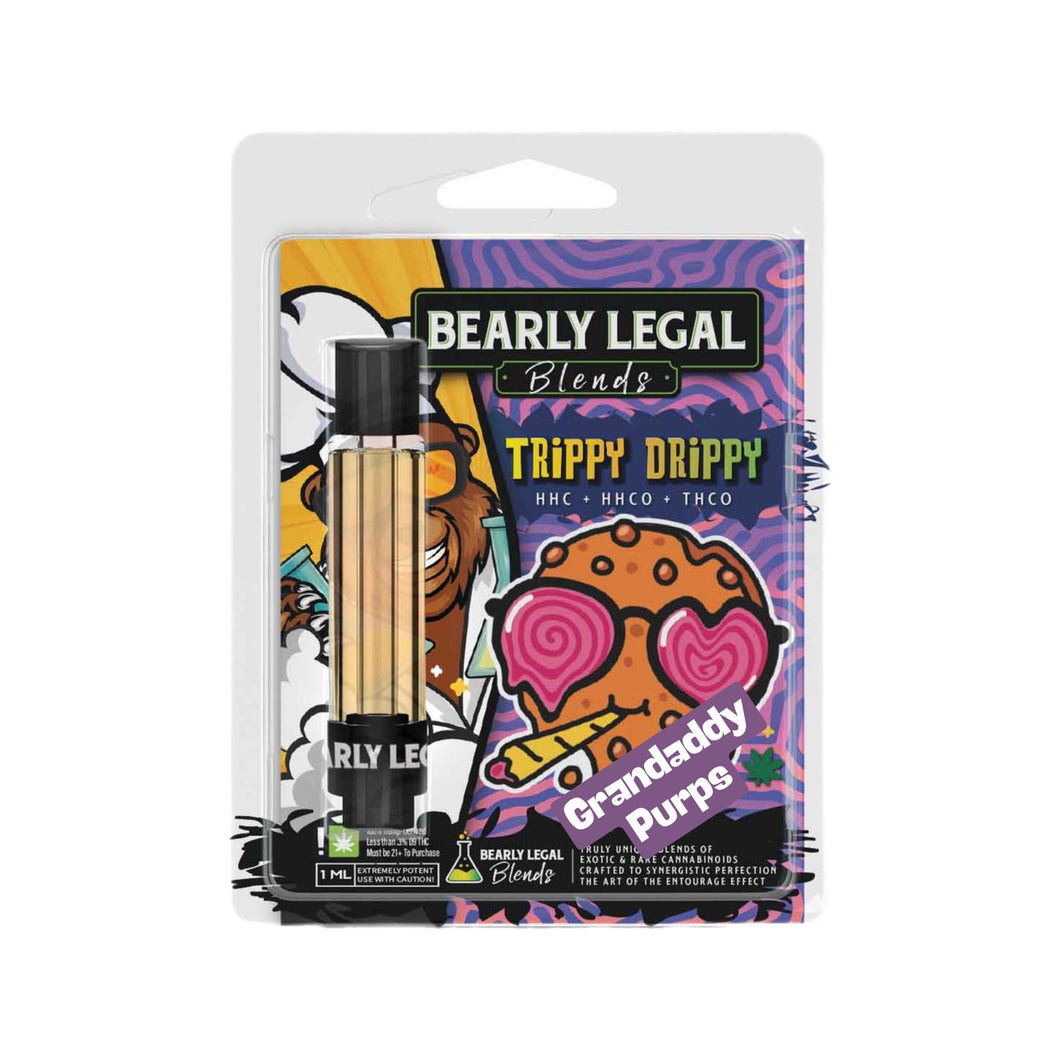 Bearly Legal Trippy Drippy GDP Vape Cart Devices 1000mg | Bearly Legal Trippy Drippy Grandaddy Purps Vape Carts 1ml/1g | Bearly Legal THCO+HHC+HHCo Vape Tanks 1ml | Bearly Legal - Trippy Drippy (THCo, HHC, and HHCO) blended vape carts 1mg | CBD Direct Solutions