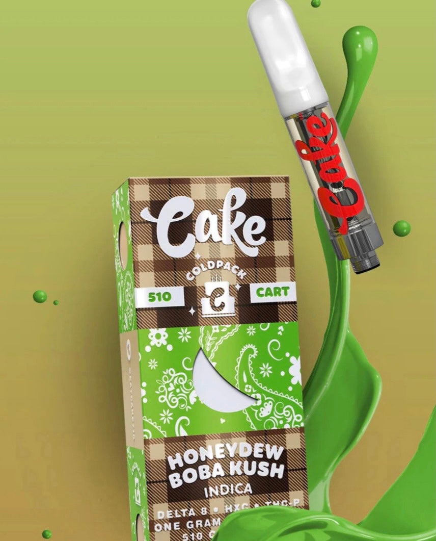Authentic Coldpack Cake Vape Carts | Cake Coldpack 510 Thread Vape Cartridges | Authentic Cake Coldpack Vape Carts - Honeydew Boba Kush | Cake Coldpacks - Honeydew Boba Kush (Indica) Carts | Cake Cold-pack Vaporizing Carts - Honeydew Boba Kush (Indica) 1ml | CBD Direct Solutions