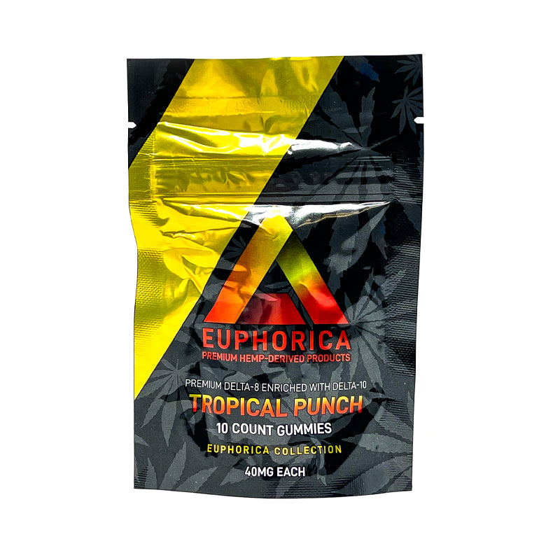 Delta 10 THC Euphorica Tropical Punch Gummies by Extrax 40mg per Gummy| Delta Extrax Euphorica Delta 10 Plus Delta 8 THC Gummies 400mg | Strongest CBD Gummies | CBD Direct Solution