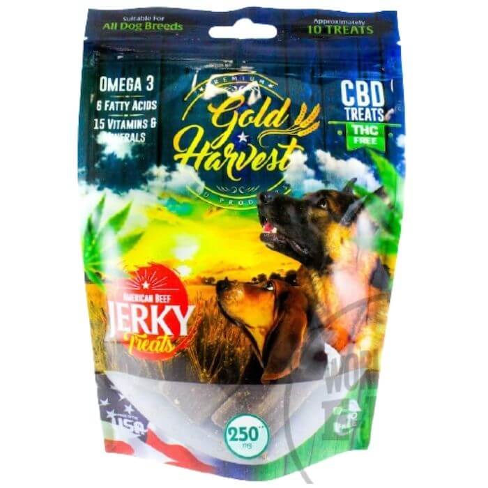 Gold Harvest THC Free CBD Beef Dog Jerky 250mg | Gold Harvest CBD Dog Treats | CBD Direct Solution