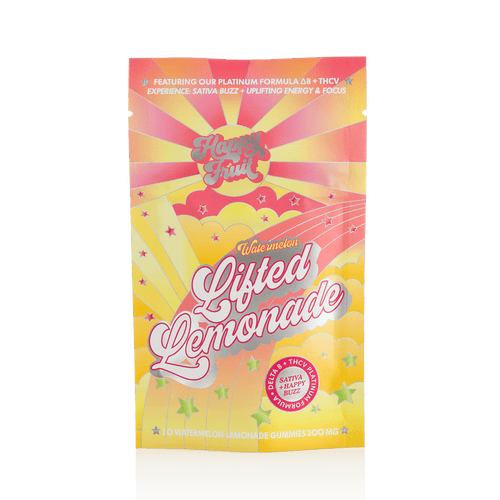 Delta 8 THC plus THCv Gummies (Sativa) 300mg | Happy Fruit - Watermelon Lifted Lemonade - THCV & Delta 8 Gummies (Sativa) 30mg | THCv + Delta 8 Gummies - Watermelon Lifted Lemonade by Happy Fruit | Happy Fruit - Delta 8 with THCV gummies - Watermelon Lifted Lemonade 25mg of Delta 8 and 5 mg of THCv | Happy Fruit | Sativa - Delta 8 and THCv Watermelon Lifted Lemonade gummies 300mg | THCv Gummies | CBD Direct Solutions