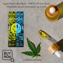 Load image into Gallery viewer, Sugar Extrax - Best Budz THCO+D9 Live Resin Disposable Vapes - Banana Kush &amp; Blue Alien 2g (Dual Pack) 4 grams in total | Sugar - THC-O+D9 Best Budz Live Resin Disposables (twin pack) | Best Budz - Banana Kush/Blue Alien 2 gram Disposable (2pk) | THCO plus Delta 9 Live Resin | THC-O with Delta 9 THC Live Resin Disposable | CBD Direct Solutions
