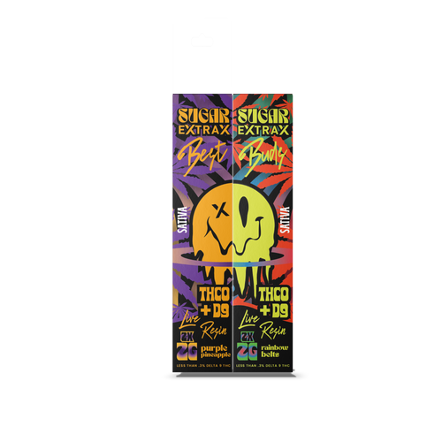 Sugar Extrax - Best Budz THCO+D9 Live Resin Disposable Vapes - Purple Pineapple & Rainbow Belts 2g (Dual Pack) 4 grams in total | Sugar - THC-O+D9 Best Budz Live Resin Disposables (twin pack) | Best Budz - Purple Pineapple/Rainbow Belts 2 gram Disposable (2pk) | THCO plus Delta 9 Live Resin | THC-O with Delta 9 THC Live Resin Disposable | CBD Direct Solutions